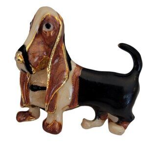 Gold Tone Enamel Tri-Color Basset Hound Dog Figural Pin Brooch, M871